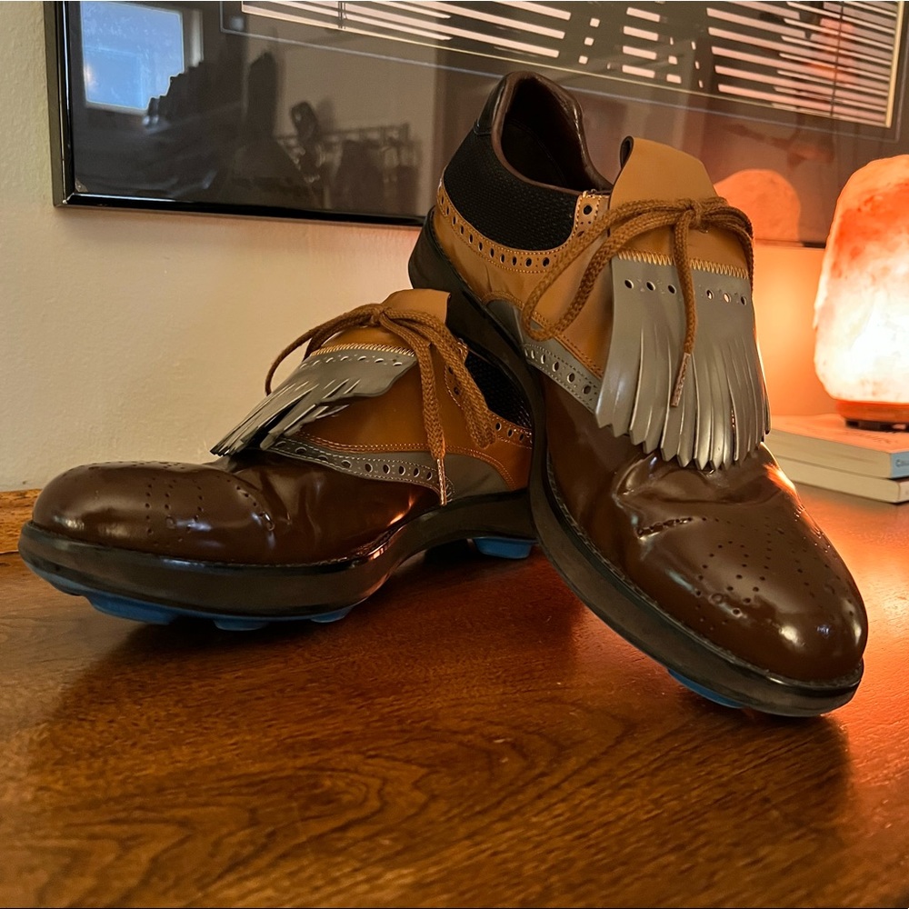 Prada leather gold shoes with optional kiltie EUC